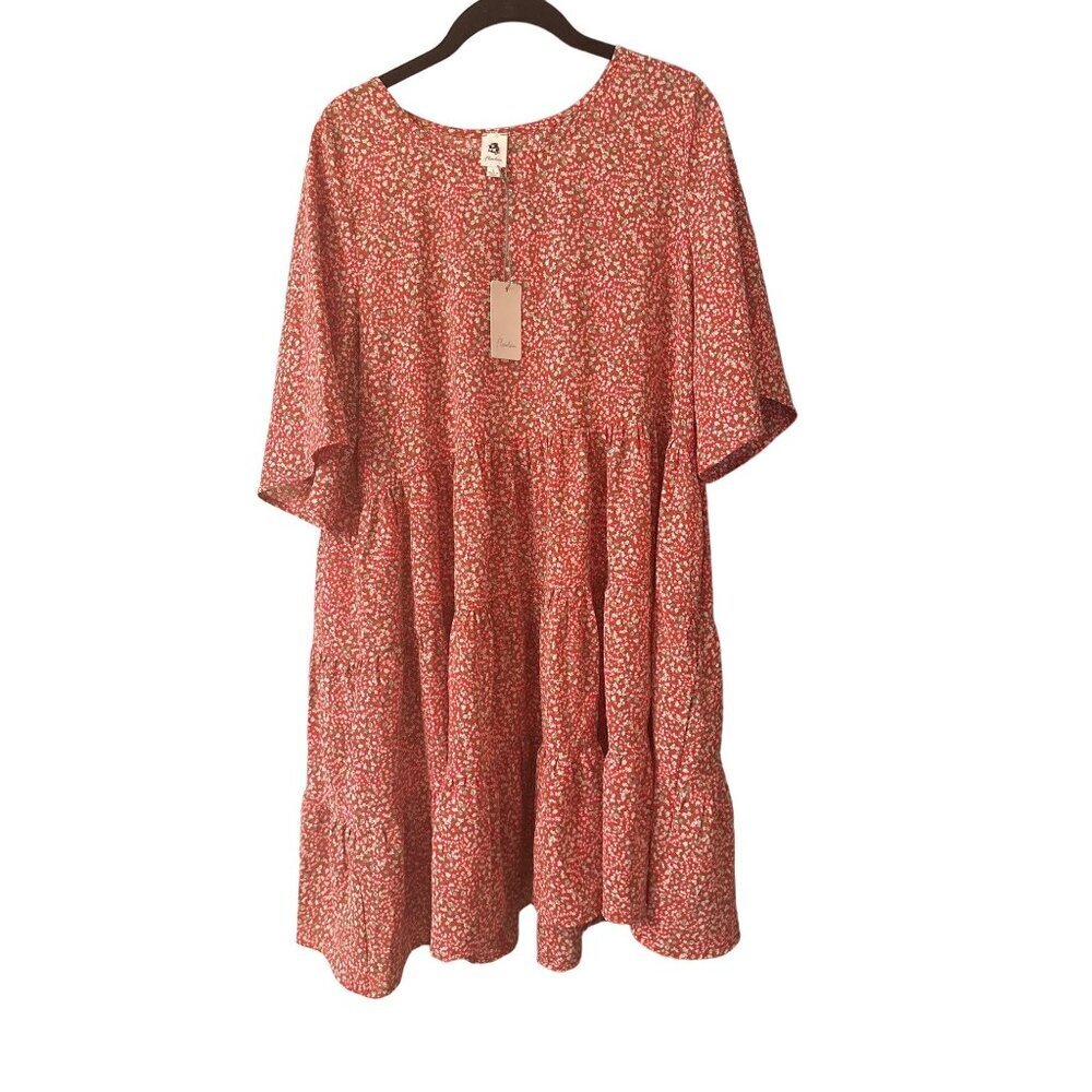 NWT Flawless Red Ditsy Floral Oversized Prairie Cottage Dress Size Large